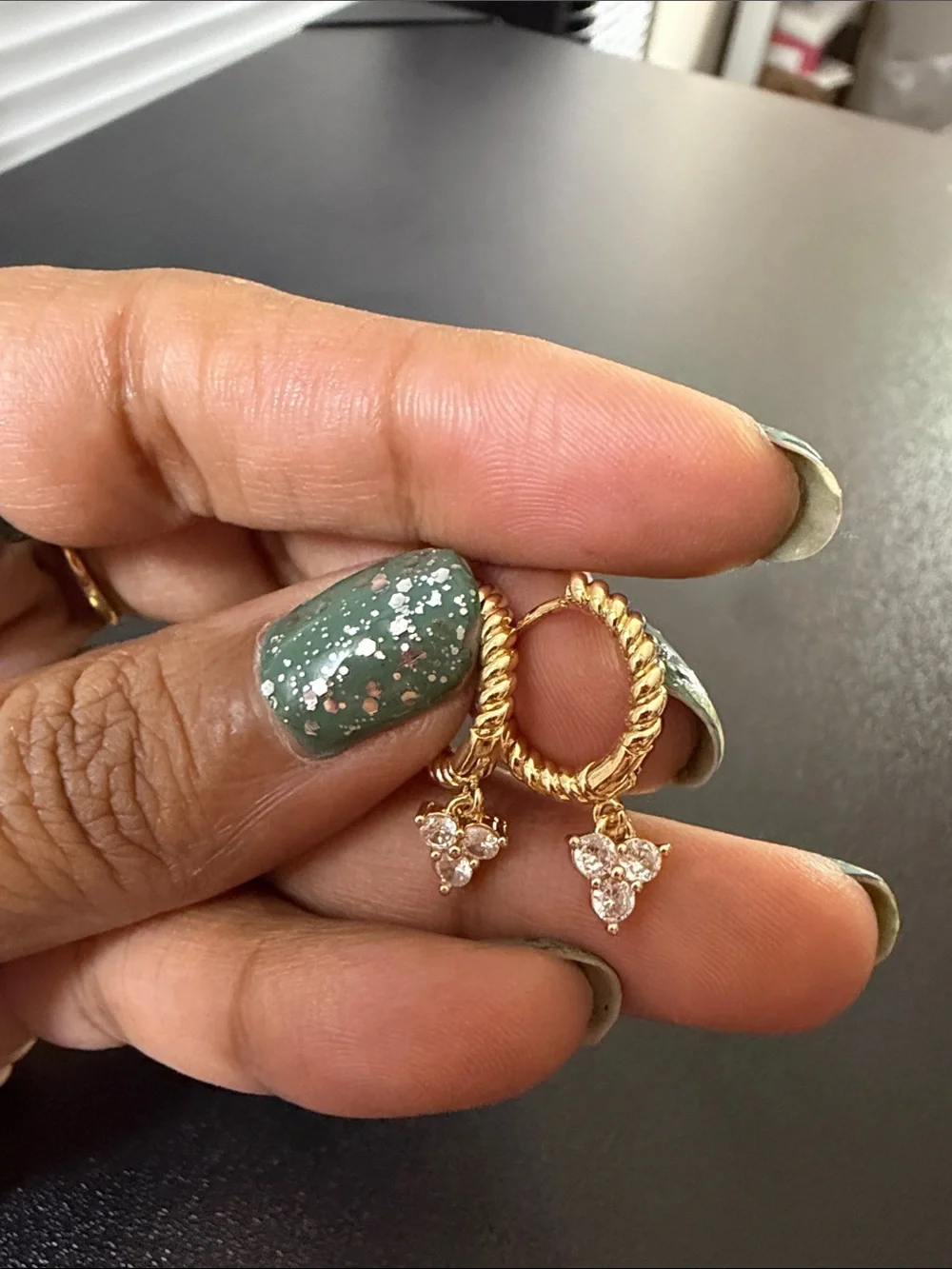 Gold Rope Hoop Earrings with Clear Crystal Drops